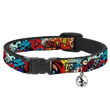 Imagem de Coleira para gatos Breakaway 4 poses de ação de super-heróis, cenas de quadrinhos, branco e preto, 20 a 30 cm, 1,2 cm de largura