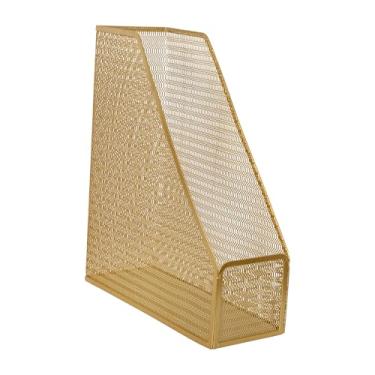 Imagem de Martha Stewart Ryder Gold Mesh Suporte de arquivo de metal com ranhura única, organizador de mesa, 24 x 9 x 29 cm
