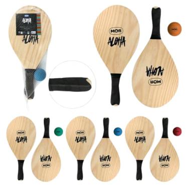 Imagem de Kit Frescobol, 4 Raquetes de Madeira com, 2 Bolas Coloridas