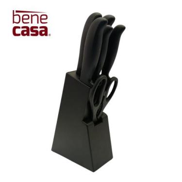 Imagem de Faqueiro com 7 Peças Inox Churrasco Pão Suporte Cepo Facas - Bene Casa