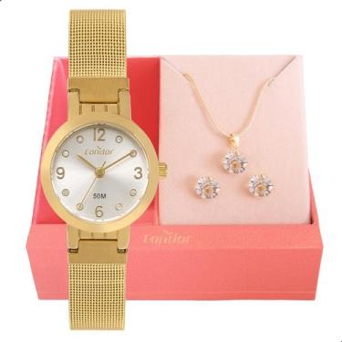 Imagem de Relógio de Pulso Feminino Pequeno Condor Dourado COPC21JFG/K4D Colar e