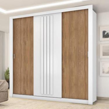 Imagem de Guarda Roupa Casal 3 Portas Doha Carraro Ripado Branco com Freijó