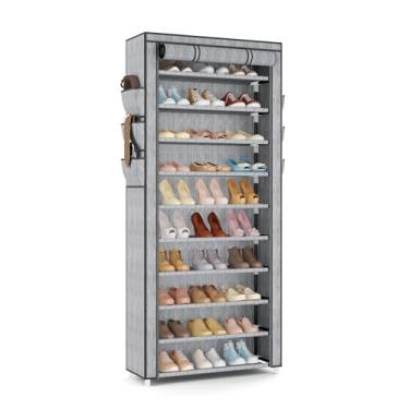 Imagem de VTRIN Sapateira vertical estreita organizadora de sapatos alta para entrada de armário, capa não tecida de 10 níveis, prateleira de sapato que comporta 36 a 41 pares de calçados, com capa à prova de