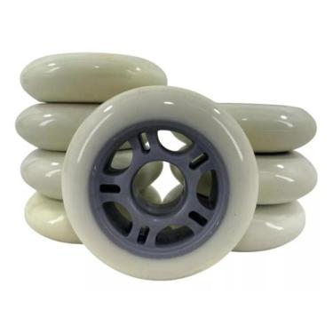 Imagem de 8 Rodas HD Inline Para Patins Roller 80mm Branca Cinza Urbano Passeio