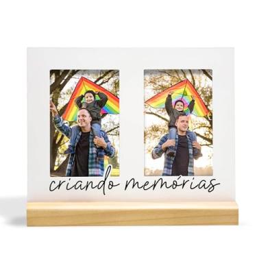 Imagem de Porta Retrato Duplo, Criando Memórias, 2 fotos 10x15cm, Metal e Madeira, branco, preto, nogueira - GEGUTON