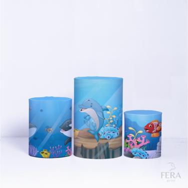 Imagem de Trio de Capa Cilindro para Festa Infantil Veste Fácil C/elástico Fundo do Mar