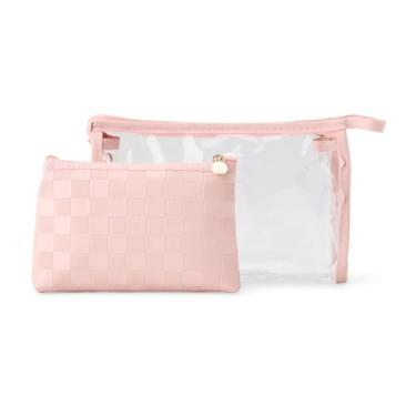 Imagem de Kit Nécessaire 2 Peças Em Pu E Pvc Transparente (Rosa)