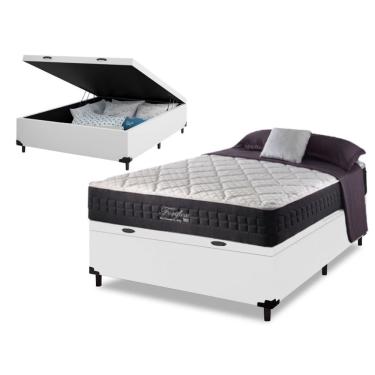Imagem de Colchão FortFlex 200kg por Pessoa - Tamanho Casal Molas Ensacadas Anjos + Cama Box Com Baú Sintético 138x188x72