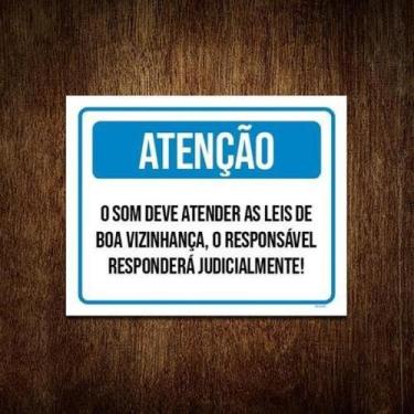 Imagem de Kit 5 Placa Atenção Som Atender Lei Boa Vizinhança - Sinalizo