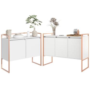 Imagem de Conjunto Aparador Industrial 2 E 3 Portas Branco Cobre
