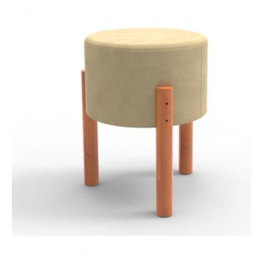 Imagem de Puff Banquinho Decorativo Em Veludo Luxo Pés De Madeira Bege