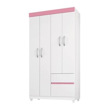 Imagem de Guarda Roupa Solteiro Lótus 4 Portas E 2 Gavetas Flex Branco Rosa - Demóbile Branco Rosa