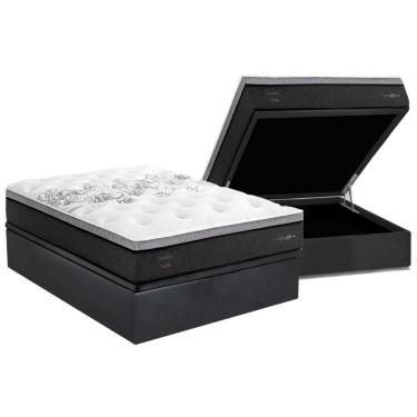 Imagem de Cama Box Baú Casal: Colchão Molas Ensacadas Herval Partenon C1629 + Base Crc Suede Gray (138x188x33)