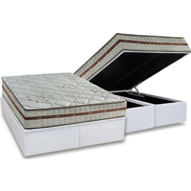 Imagem de Cama Box Baú Queen Kit Colchão Molas Ensacadas MasterPocket Suede White 158x198 Anjos