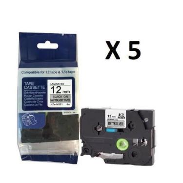 Imagem de Kit 5 Fita Compatível Brother Tze-931 Prata Letra Preta 12Mm - Geral