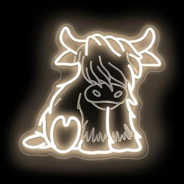 Imagem de DMDMBSR Placa De Neon Fofa Vaca Sentada Nas Terras Altas, Decoração Para Quarto Bebê E Criança, Presente Fazenda Crianças, 33 X Cm