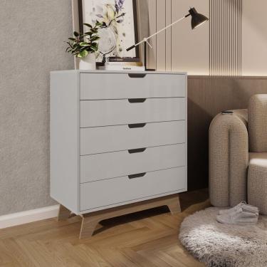 Imagem de Cômoda Alice 5 Gavetas Em 100% Mdf 95x81x40 Cm Branco-louro Freijó Grann
