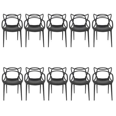 Imagem de Kit 10 Cadeiras Reforçadas Empilhavel Masters Allegra Jardim Churrasqueira Sala Cozinha Jantar Preto