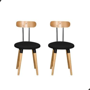 Imagem de Kit 2 Cadeiras Pés Palito de Madeira com Acento Estofado - Preto Mader