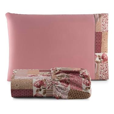 Imagem de Roupa de Cama Jogo Kit Solteiro 2 Peças Lençol Percal 180 Fios Algodão com Elástico Reforçado em Toda a Volta. (FLORAL ROSÊ)