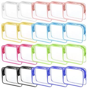 Imagem de Bolsas de cosméticos transparentes para mulheres e homens, bolsas de higiene à prova d'água, bolsas de maquiagem de PVC, estojo organizador com zíper para viagem e banheiro, 20 peças - 8 cores, Sacos