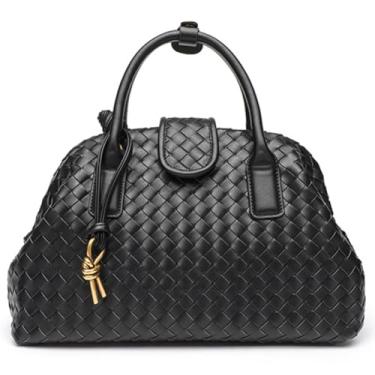 Imagem de Bolsa feminina de tecido elegante, bolsa de mão de couro, feita à mão, bolsa de ombro, bolsa de mão macia, Preto, free, Bolsa de ombro