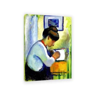 Imagem de SDYJ6GSW August Macke Prints Pintura Mulher Escrita Poster Expressionismo Arte de Parede Famosa Reproduções de Pintura para Sala de Estar Decoração de Casa 70 x 50 cm (71.1x50.8 cm) Sem Moldura