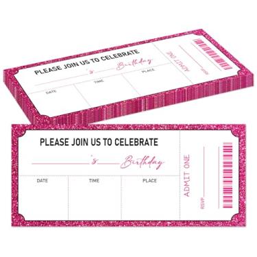 Imagem de Convites de ingressos para festa de aniversário rosa dourado para crianças, meninas, meninos, convites de aniversário para adolescentes, 20 cartões de convite com envelopes, decorações de