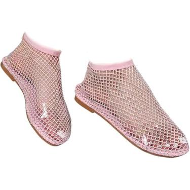 Imagem de Sapatos De Malha Sapatos Elegantes Para Mulheres Sapatos De Rede Elásticos Brilhantes Glitter Stretch Shiny Gem Mesh Flats Shiny Stylish Flats, Pink, US11/EU43