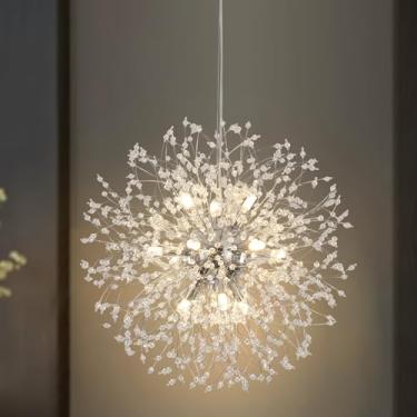 Imagem de MEIJIA Lustre de cristal moderno 12 luzes, lustres Sputnik de dente de leão de 59,9 cm luminária Starburst cromado lustre pendente para sala de jantar, entrada, quarto, cozinha