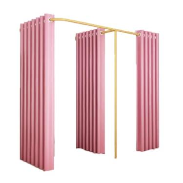 Imagem de Divisória de vestiário duplo para vestiário, boutiques, vestiários, divisória com 3 cortinas em forma de F para cortinas de encaixe (laranja, rosa, 1,8 x 0,8 x 2 m)