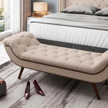Imagem de Recamier Calçadeira Queen 160 cm em Tecido Sintético  Bege com Tachas 