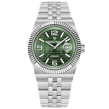 Imagem de Pagani Design Relógios masculinos analógicos, mecânicos automáticos, relógio de pulso de aço inoxidável 316L, vidro safira de 40 mm, calendário luminoso à prova d'água 100 m, Verde prateado