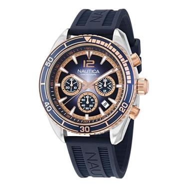 Imagem de Nautica Relógio masculino NAPKBF301 Key Biscane Vintage Azul Pulseira de Silicone, Preto
