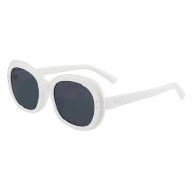 Imagem de HPIRME Óculos de sol polarizados formato oval estilo feminino masculino feminino (branco cinza polarizado)
