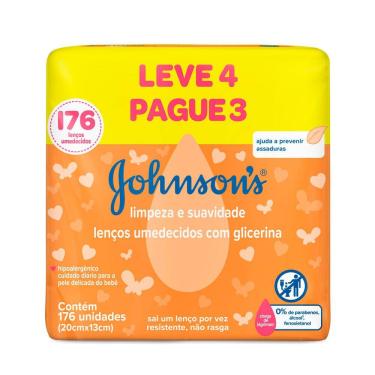 Imagem de Lenços Umedecido Johnsons  com Glicerina Leve 4 pague 3 com 176 Unidades