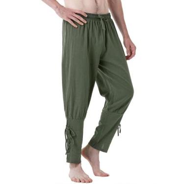 Imagem de Calça de fantasia masculina JEMITOP, vintage, Renaissance Army Green, 