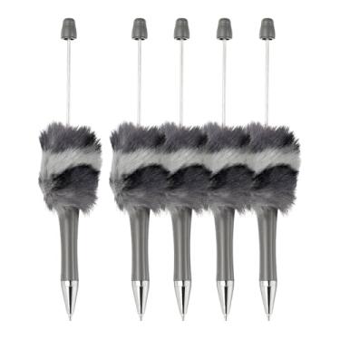 Imagem de PATIKIL Canetas fofas com contas, contas de plástico felpudas, esferográficas, para escrever presentes, materiais de escritório, 5 peças (leopardo cinza)
