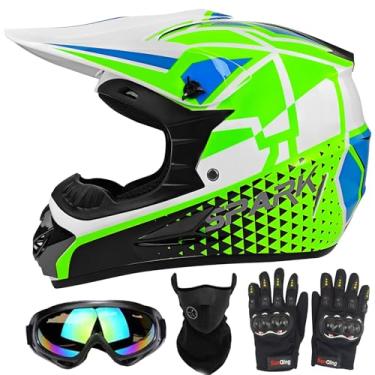 Imagem de ModeIY Capacete De Motocross Para Jovens, Capacetes Motociclismo Crianças, Off-Road Adulto, Mountain Bike, Bmx, Mx, Quadriciclo, Unissex, Conjunto 4 Peças Com Certificação Dot (Verde-Verde, Pequeno)