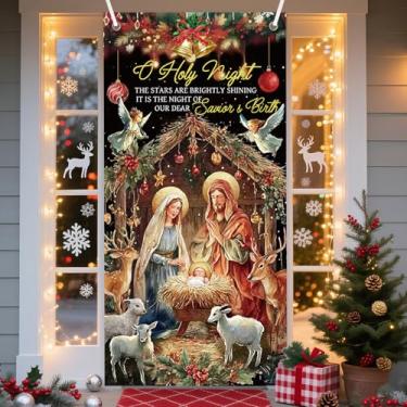 Imagem de Inisajace Capa de porta de Natal de presépio - Decorações de porta de Natal para presépios, placa grande de cobertura de porta da frente, suprimentos de banner de fundo de feriado decoração para