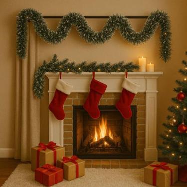 Imagem de Festão Verde Nevado Natalino 17cm x 5m  Enfeite Luxo para Decoração de