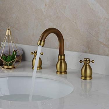 Imagem de Torneiras, torneiras de pia de banheiro fosco giratório torneira de lavatório de banheiro 3 peças 2 alças latão formigão montado no deck torneira misturadora de lavatório/latão formiga/a