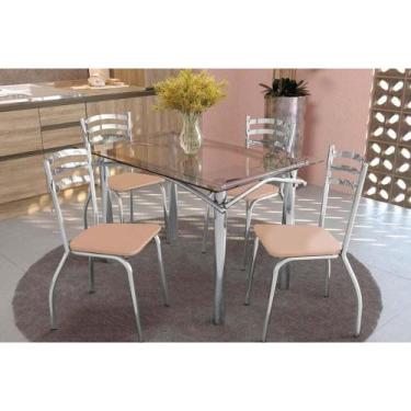 Imagem de Sala de Jantar Completa Elba c/ Tampo Vidro 120cm + 4 Cadeiras Portuga