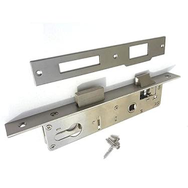 Imagem de Fechadura de porta, fechadura de encaixe de aço inoxidável, fechadura com chave, trava de portão, fundo de 25 mm, estreita 85 mm, trava de estrutura tubular, resistente, segura entradas em ambientes