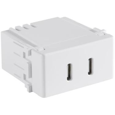 Imagem de Módulo 2 Tomadas Usb-C 2 A Bivolt Tramontina Branco Compatível Com Liz