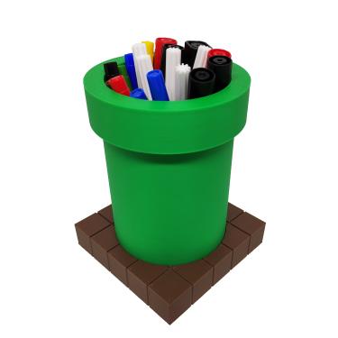 Imagem de Porta Objetos Caneta Cano Com Base Tijolinhos 3D Decorativo Mario Geek Gamer