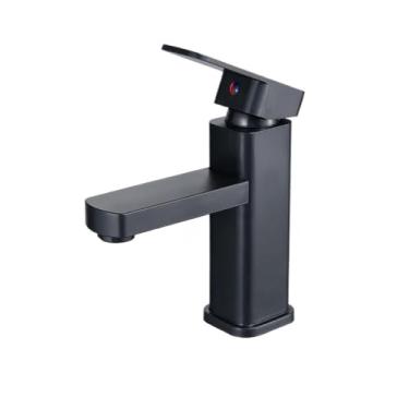 Imagem de Torneira banheiro inox monocomando Lavabo Saída Alta para Cuba Quadrado Pintura Preta Ajuste Água Quente Fria(Preto 17.5cm)