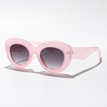 Imagem de Óculos de sol vintage olho de gato, lentes espelhadas, redondas, unissex, para mulheres, homens, viagens ao ar livre, dirigir, acessórios de moda, Armação rosa tra/lente gradiente preta, Lens Width