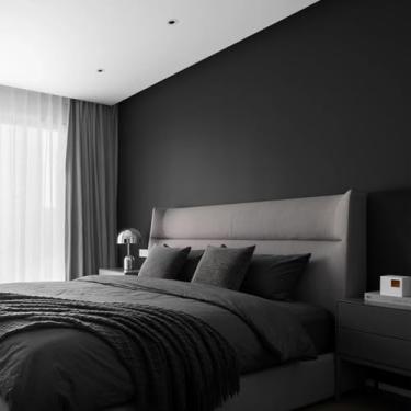 Imagem de Papel de parede preto de 12 × 199 cm, papel de parede autoadesivo, texturizado fosco, papel de parede removível espesso para armário de bancada de parede (preto)