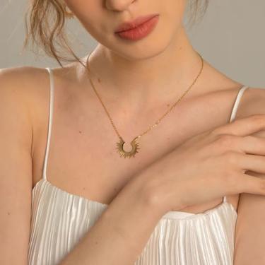 Imagem de Colar feminino banhado a ouro branco 14 K – pingente delicado de sol e lua, gargantilha de corrente turquesa de diamante minimalista fofo e minimalista, girassol, presentes de aniversário de Natal